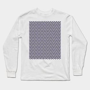 Simple Navy Blue and White Chevron Pattern Long Sleeve T-Shirt